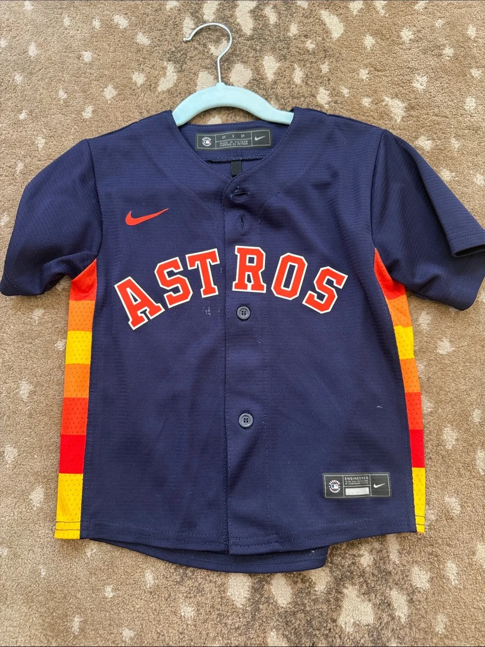 Nike Navy Astros Kids Baseball Jersey with Orange and Yellow Accents